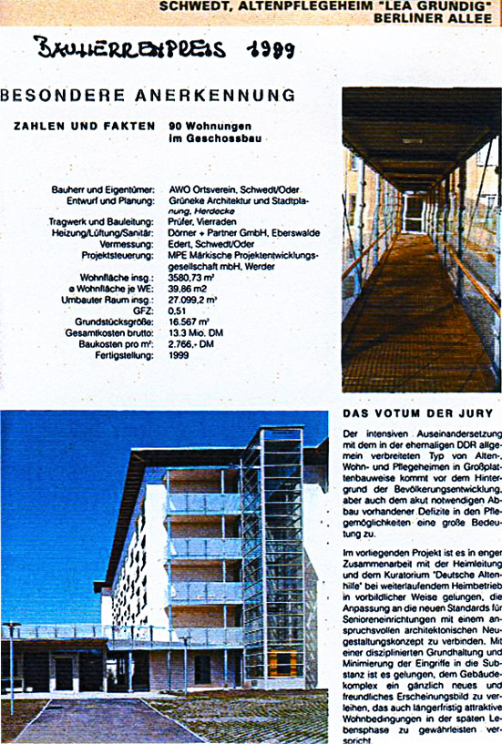 Detlef Grüneke - Schwedt, Berliner Allee, Altenpflegeheim "LEA GRUNDIG", 1999